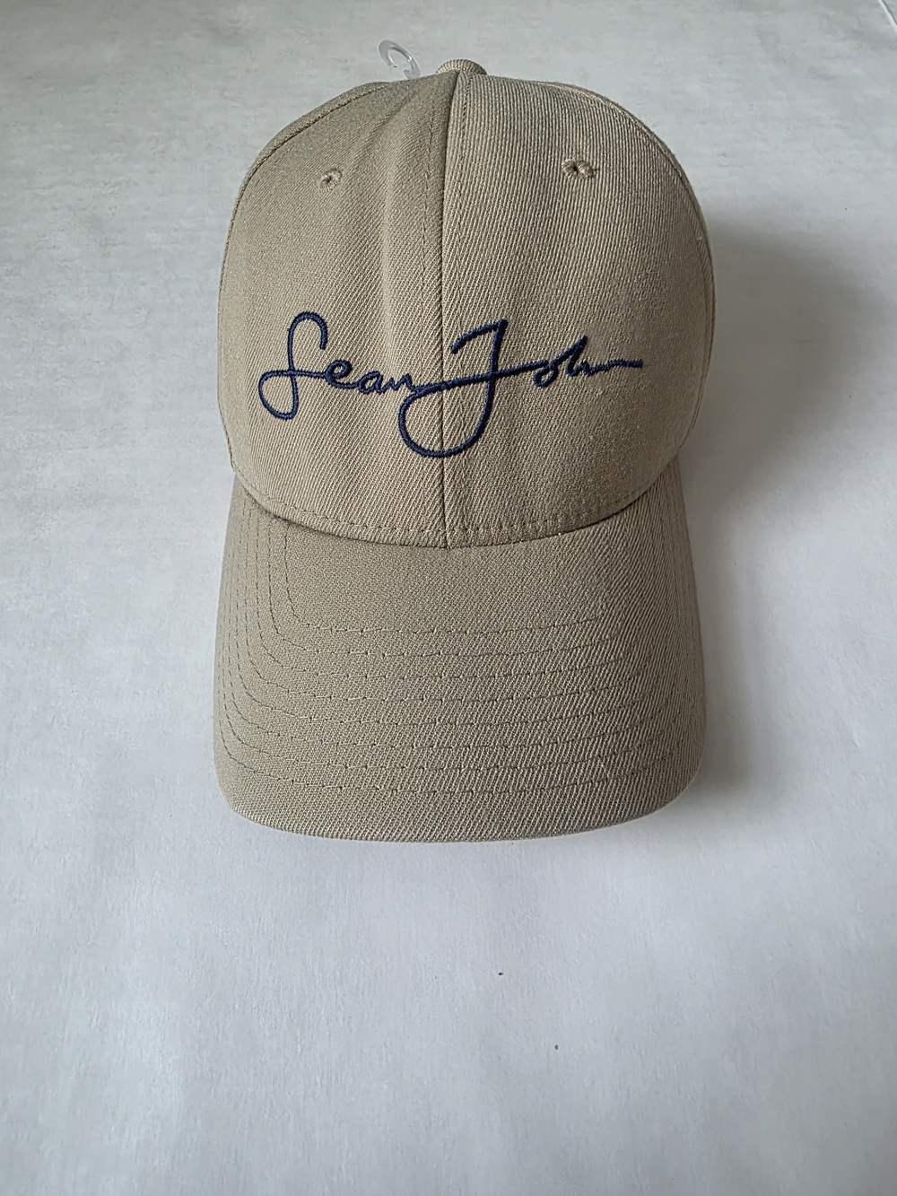 Sean John Tan Baseball Cap with Navy Script Used.